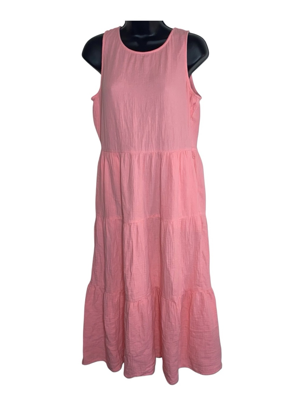 J. Crew Sleevless Tiered Maxi Dress Pockets Pink Cotton Candy Coastal Sz 8 Beach